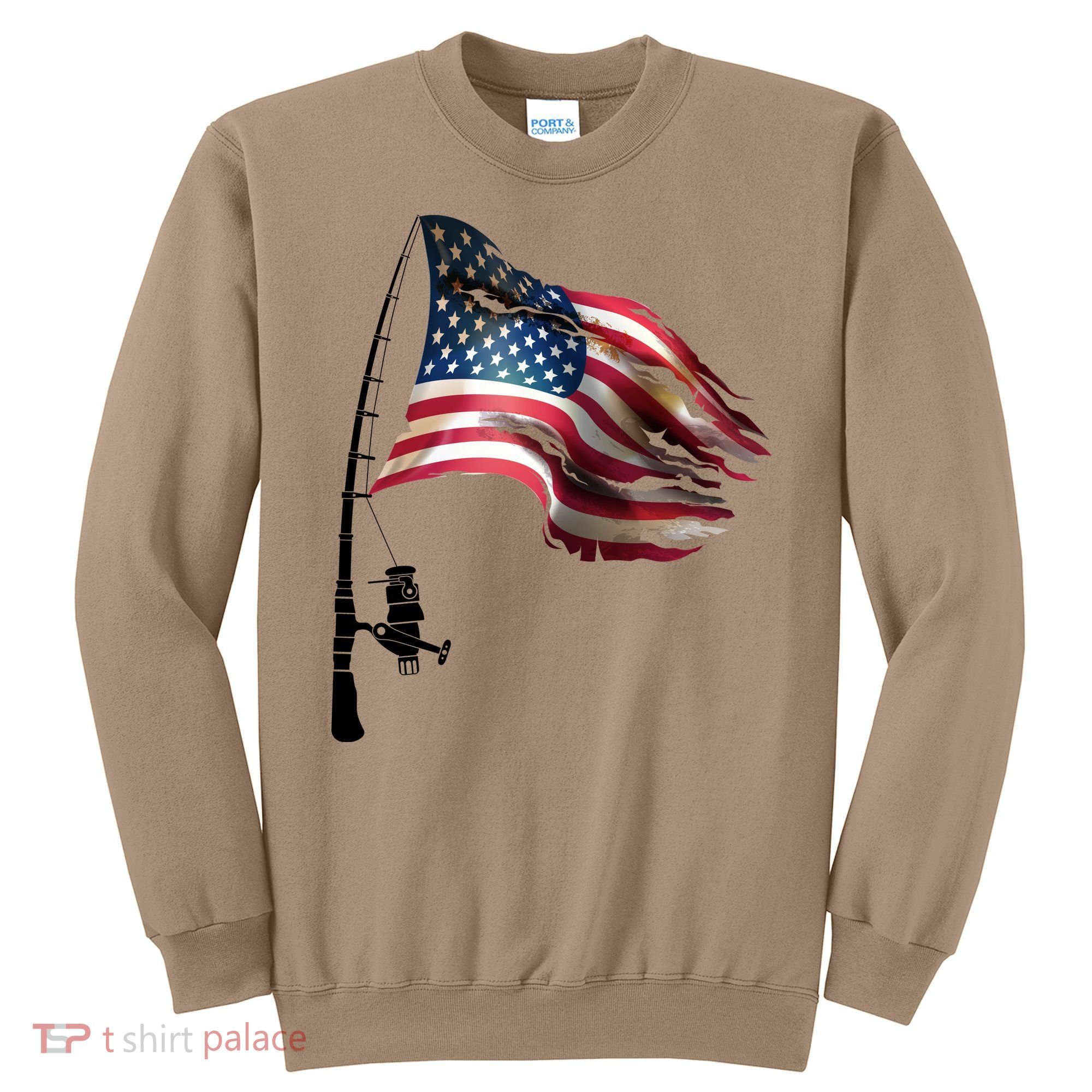 American USA Flag Fishing Pole Sweatshirt