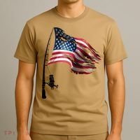 American USA Flag Fishing Pole T-Shirt thumb 3