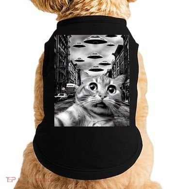 Alien UFO Funny Cat Selfie Doggie Tank