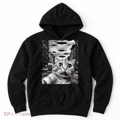 Alien UFO Funny Cat Selfie Hoodie