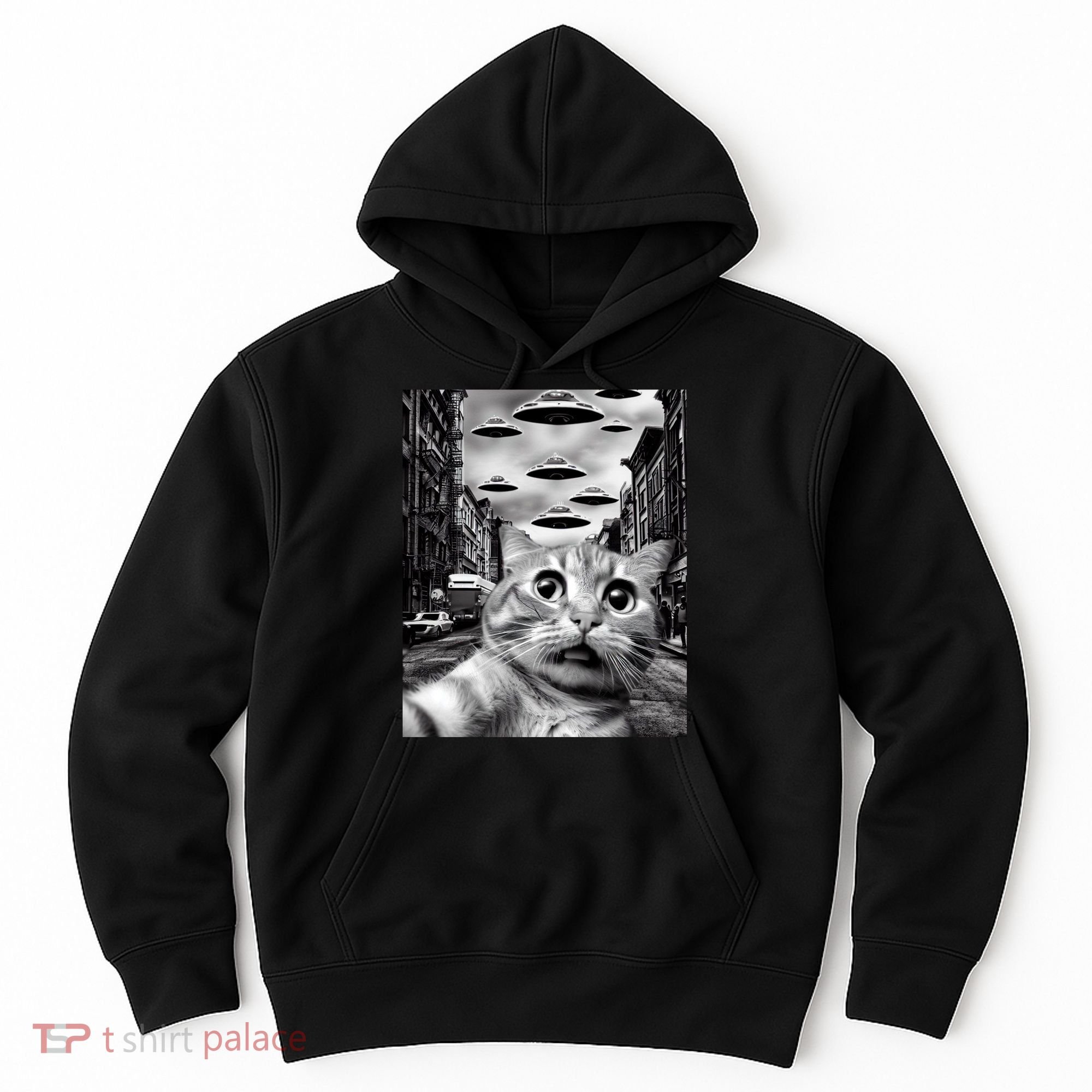 Alien UFO Funny Cat Selfie Hoodie