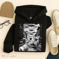 Alien UFO Funny Cat Selfie Hoodie thumb 4