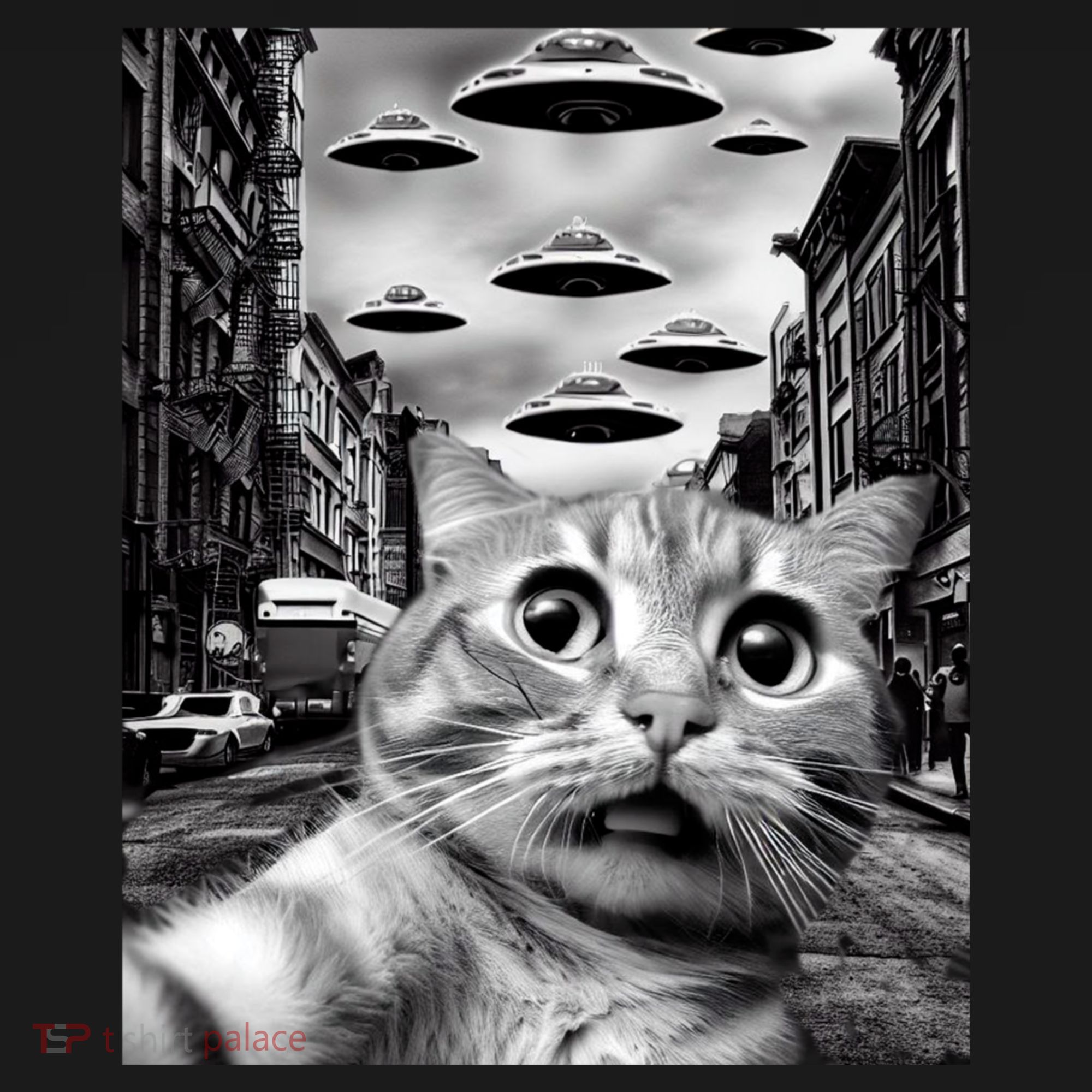 Alien UFO Funny Cat Selfie Long Sleeve Shirt