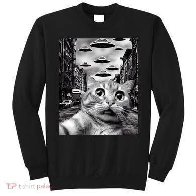 Alien UFO Funny Cat Selfie Sweatshirt
