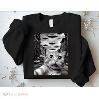 Alien UFO Funny Cat Selfie Sweatshirt thumb 2