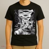 Alien UFO Funny Cat Selfie T-Shirt thumb 3