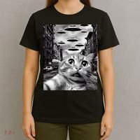 Alien UFO Funny Cat Selfie T-Shirt thumb 4