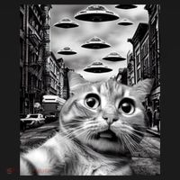 Alien UFO Funny Cat Selfie T-Shirt thumb 7