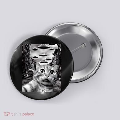 Alien UFO Funny Cat Selfie Button