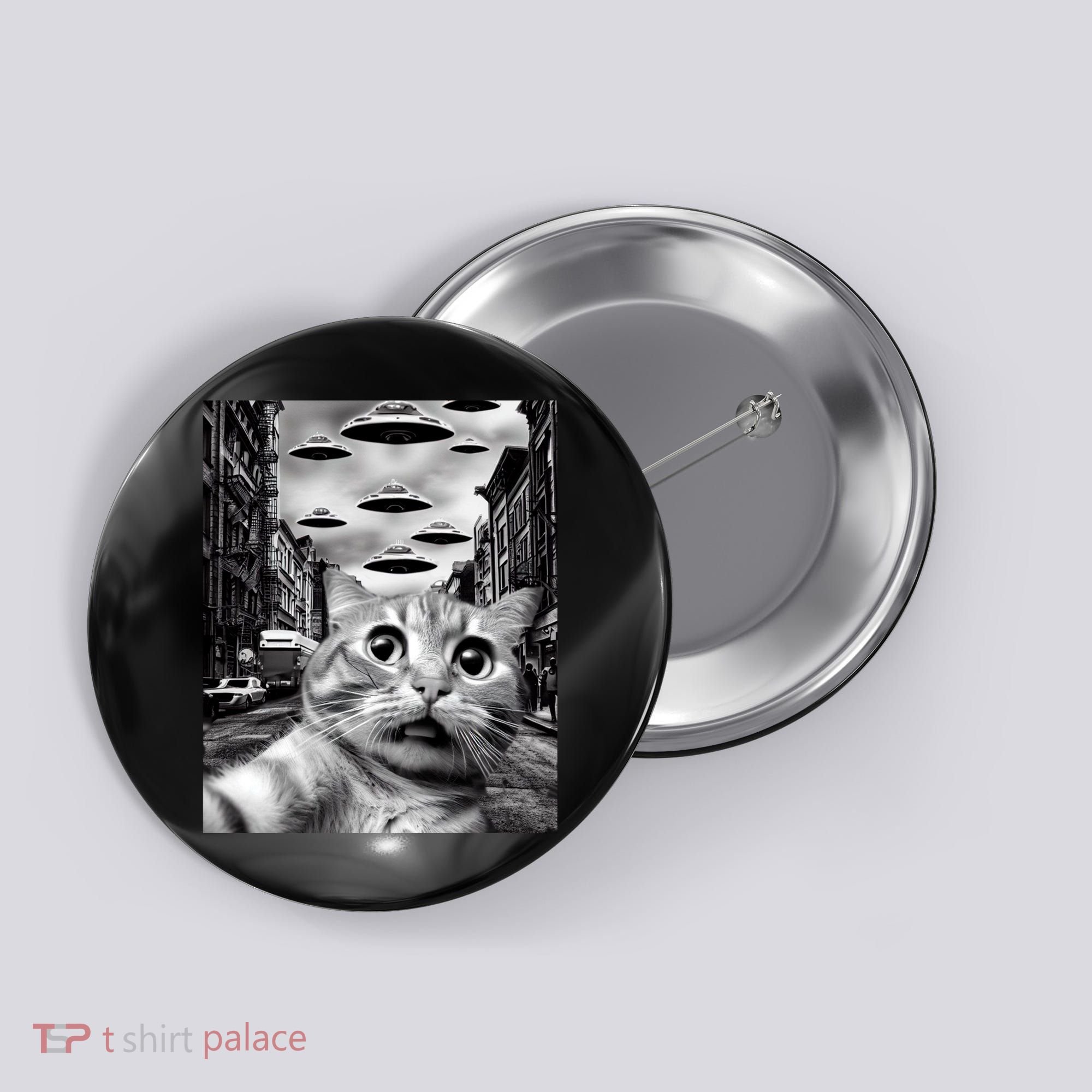 Alien UFO Funny Cat Selfie Button