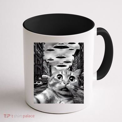 Alien UFO Funny Cat Selfie Coffee Mug back