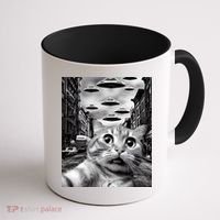Alien UFO Funny Cat Selfie Coffee Mug thumb 1