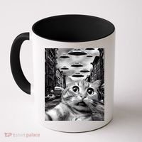 Alien UFO Funny Cat Selfie Coffee Mug thumb 0