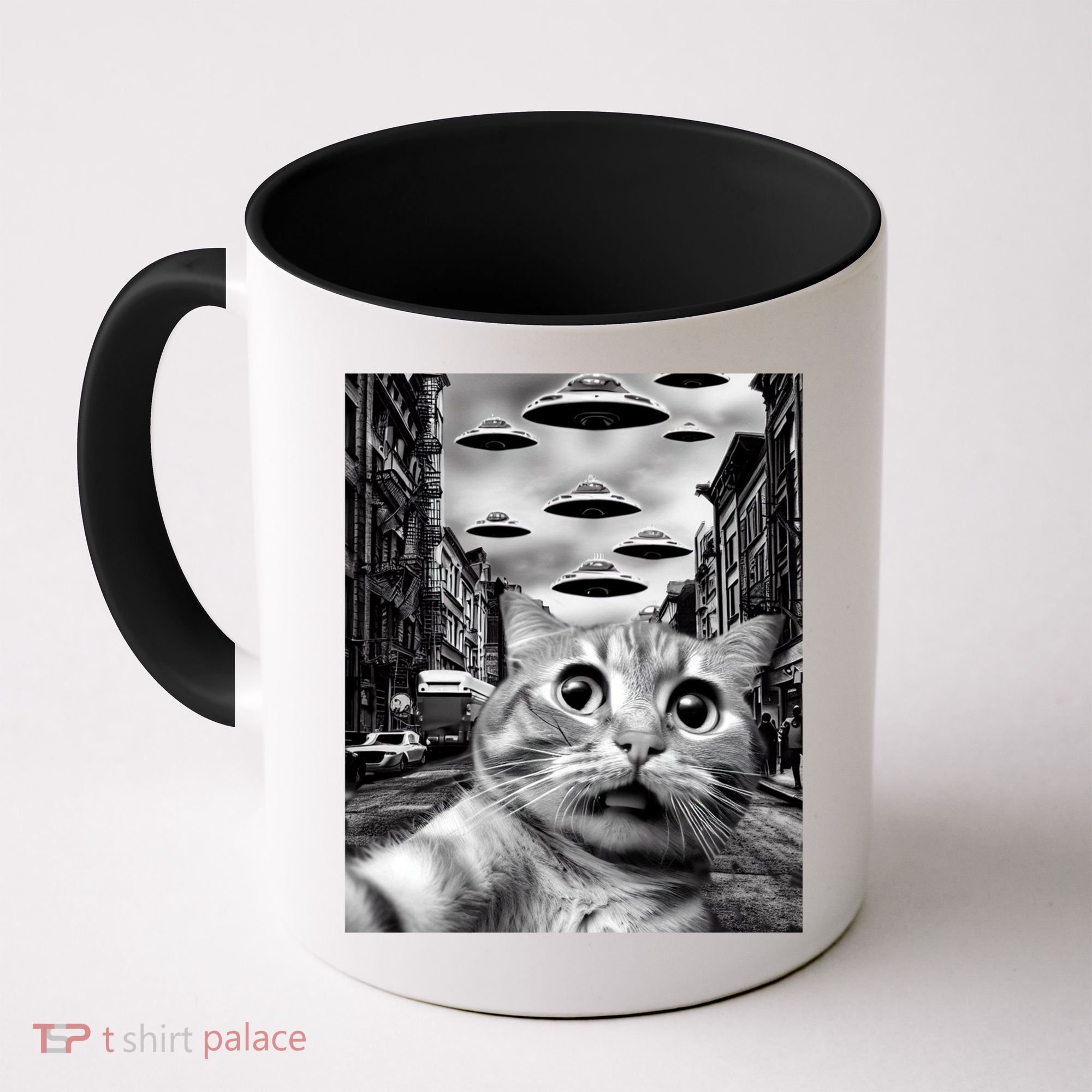 Alien UFO Funny Cat Selfie Coffee Mug