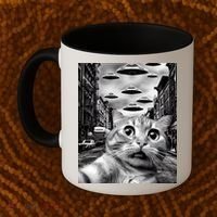 Alien UFO Funny Cat Selfie Coffee Mug thumb 2