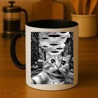Alien UFO Funny Cat Selfie Coffee Mug thumb 4