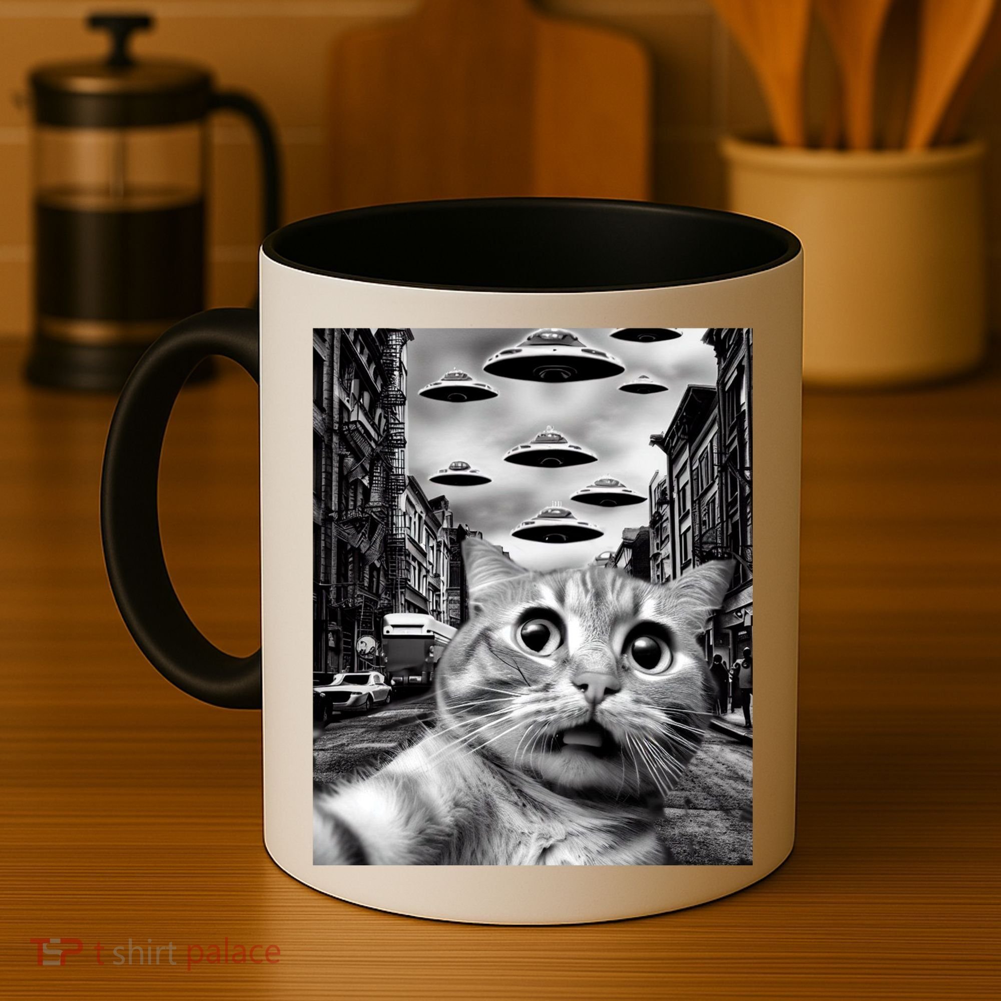 Alien UFO Funny Cat Selfie Coffee Mug