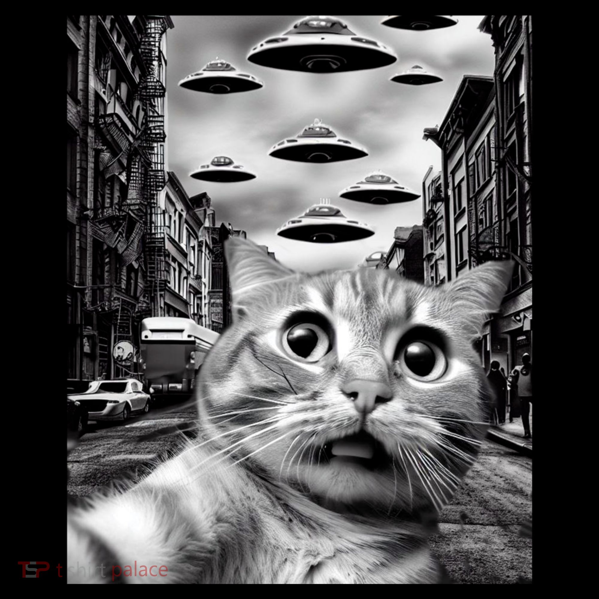 Alien UFO Funny Cat Selfie Mousepad