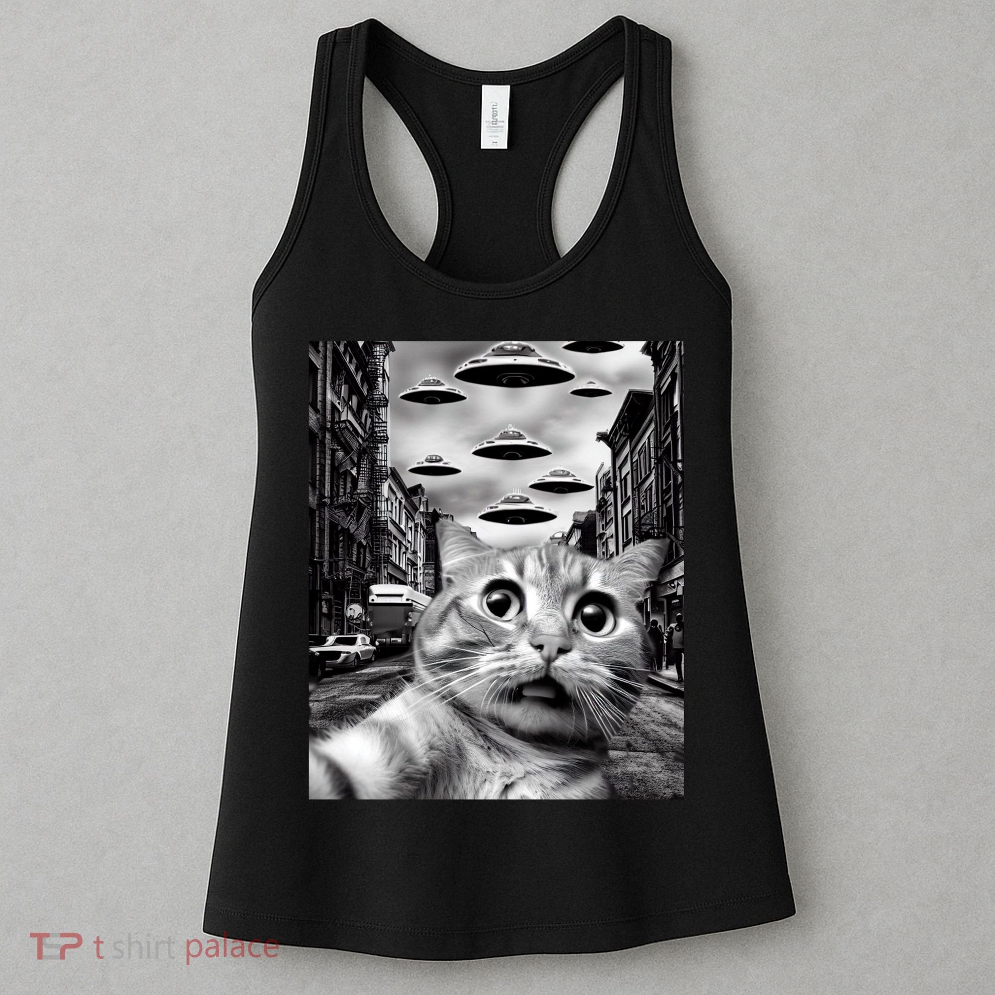 Alien UFO Funny Cat Selfie Women's Tank Top
