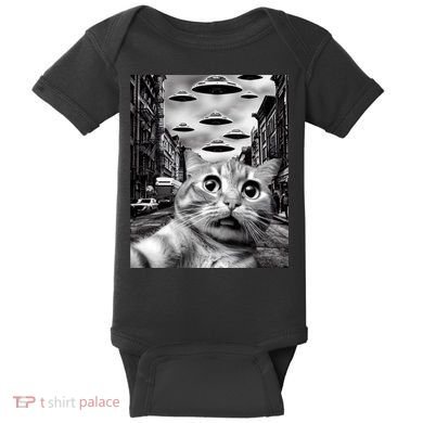 Alien UFO Funny Cat Selfie Baby Bodysuit