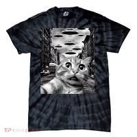 Alien UFO Funny Cat Selfie Tie-Dye T-Shirt thumb 0