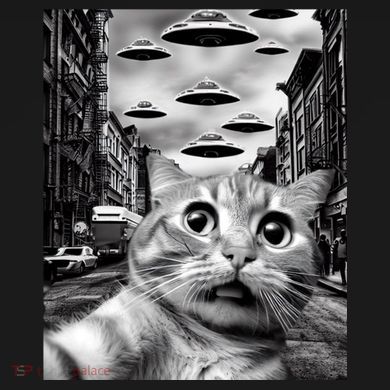Alien UFO Funny Cat Selfie Tie-Dye T-Shirt