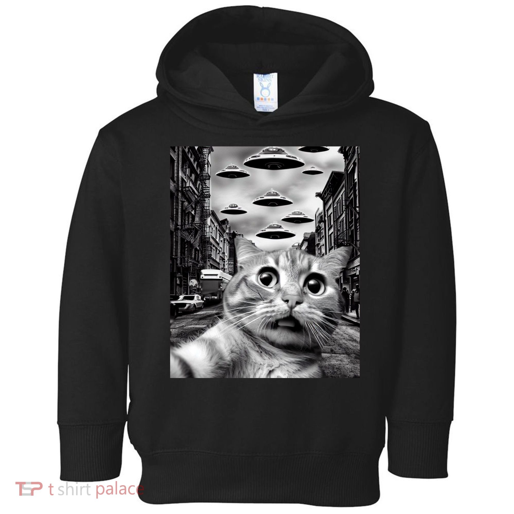 Alien UFO Funny Cat Selfie Toddler Hoodie