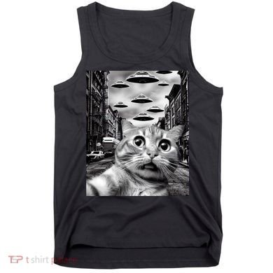 Alien UFO Funny Cat Selfie Tank Top