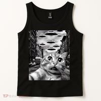 Alien UFO Funny Cat Selfie Tank Top thumb 2