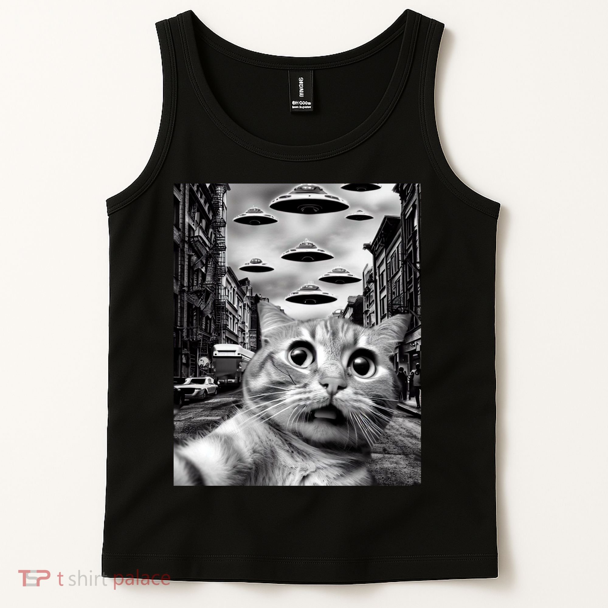 Alien UFO Funny Cat Selfie Tank Top