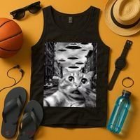 Alien UFO Funny Cat Selfie Tank Top thumb 4