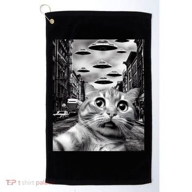 Alien UFO Funny Cat Selfie Golf Towel
