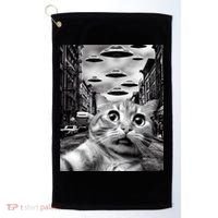 Alien UFO Funny Cat Selfie Golf Towel thumb 0