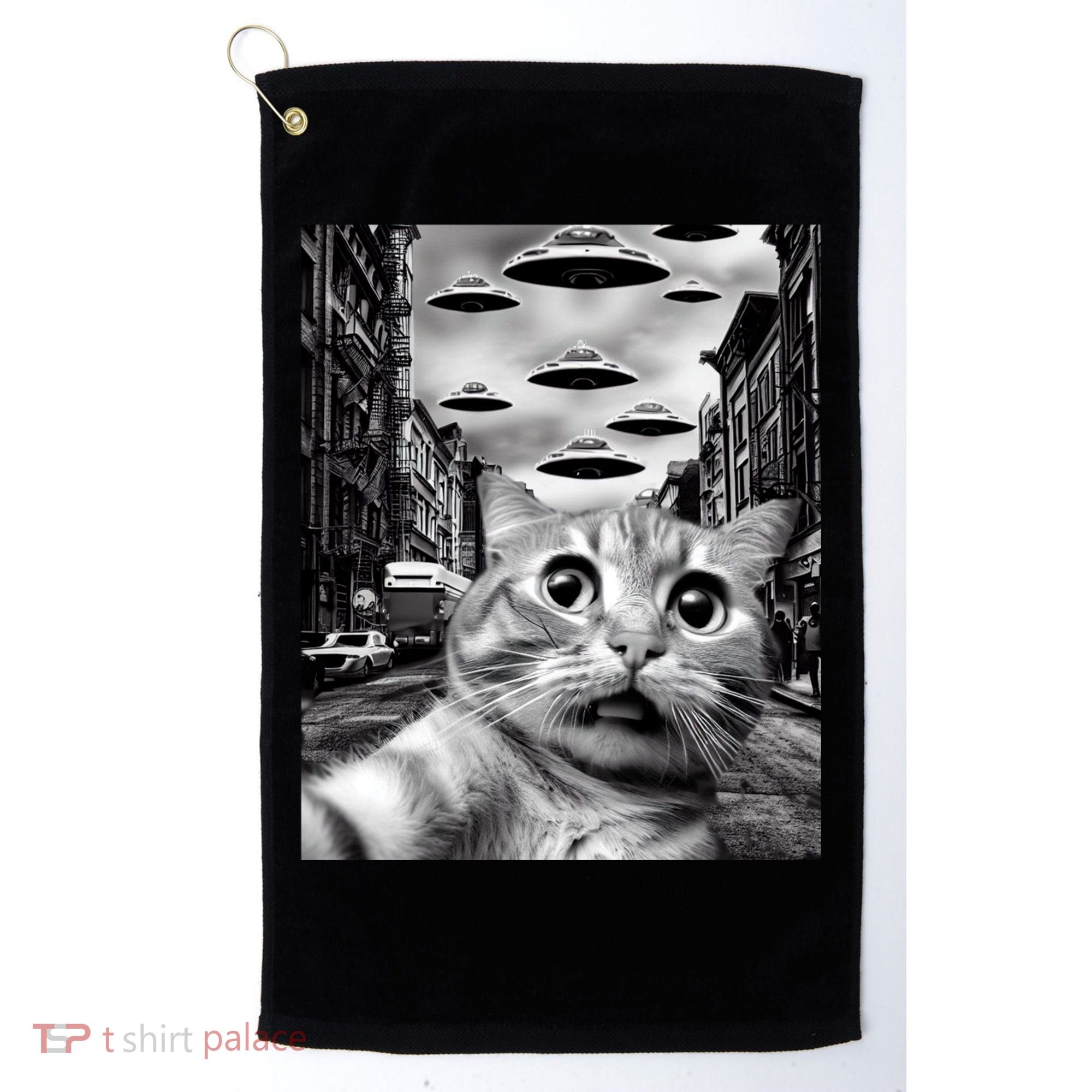 Alien UFO Funny Cat Selfie Golf Towel