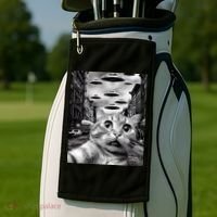 Alien UFO Funny Cat Selfie Golf Towel thumb 2