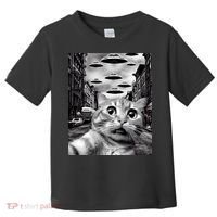 Alien UFO Funny Cat Selfie Toddler T-Shirt thumb 0
