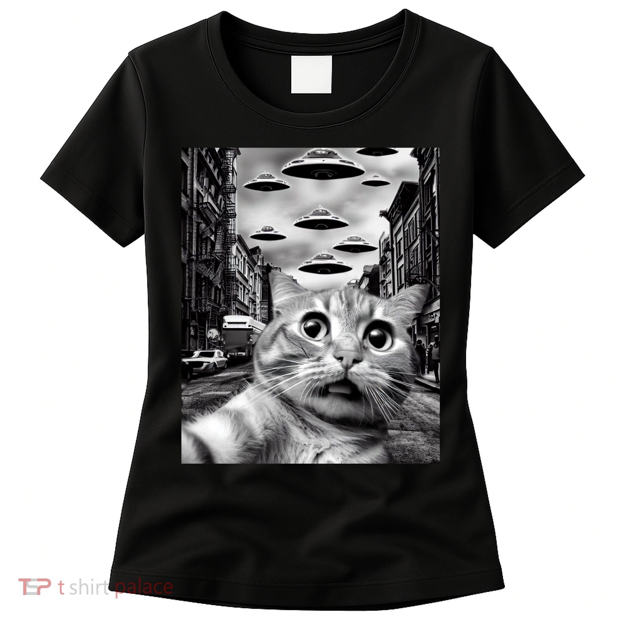 Alien UFO Funny Cat Selfie Women's T-Shirt