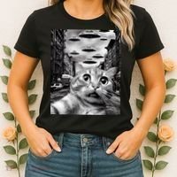 Alien UFO Funny Cat Selfie Women's T-Shirt thumb 2