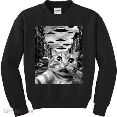 Alien UFO Funny Cat Selfie Kids Sweatshirt