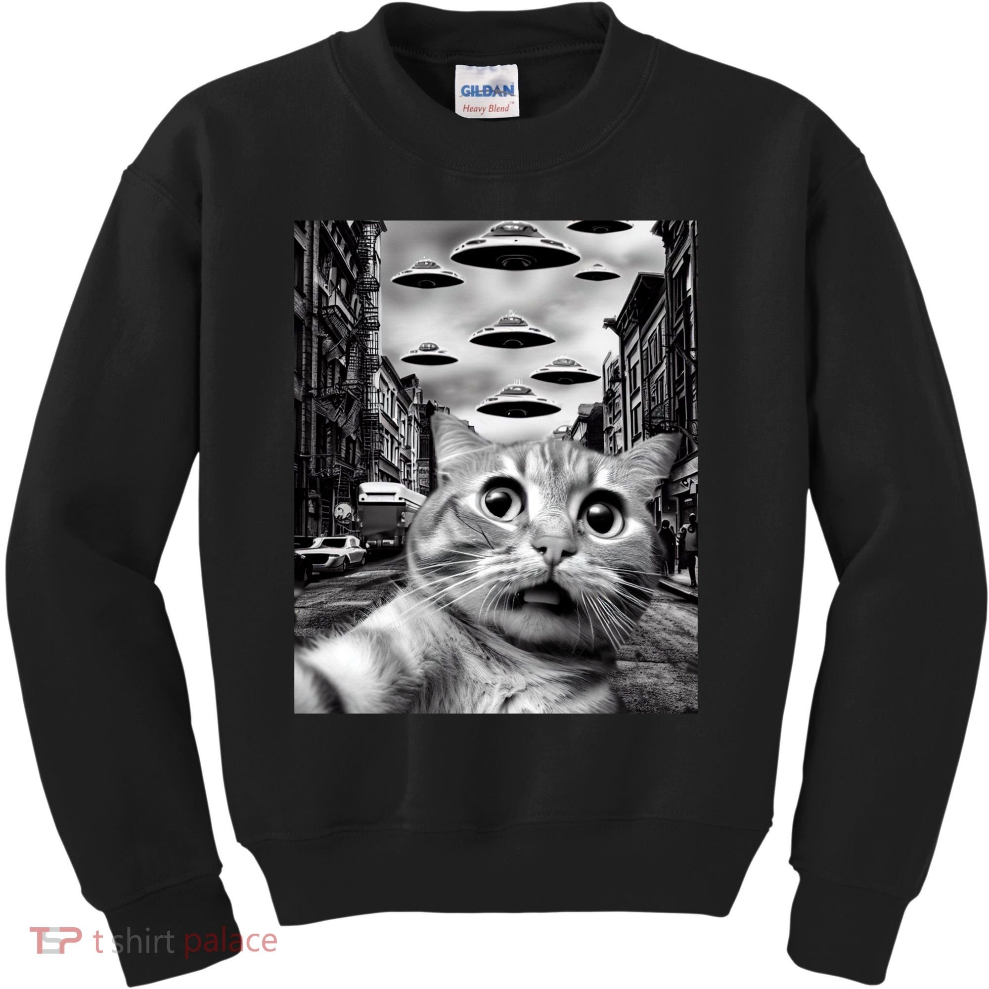 Alien UFO Funny Cat Selfie Kids Sweatshirt