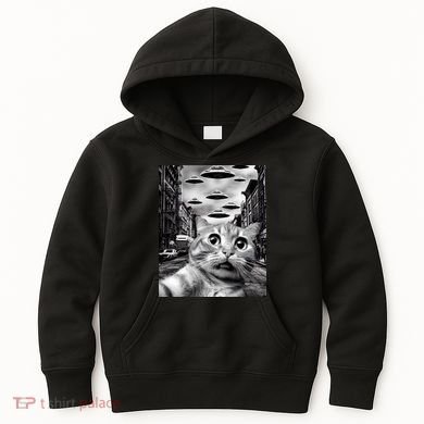 Alien UFO Funny Cat Selfie Kids Hoodie