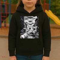 Alien UFO Funny Cat Selfie Kids Hoodie thumb 3