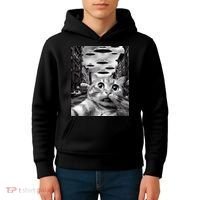 Alien UFO Funny Cat Selfie Kids Hoodie thumb 4