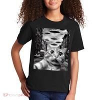 Alien UFO Funny Cat Selfie Kids T-Shirt thumb 2