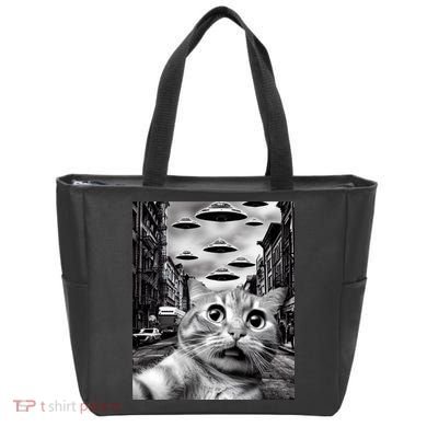 Alien UFO Funny Cat Selfie Tote Bag