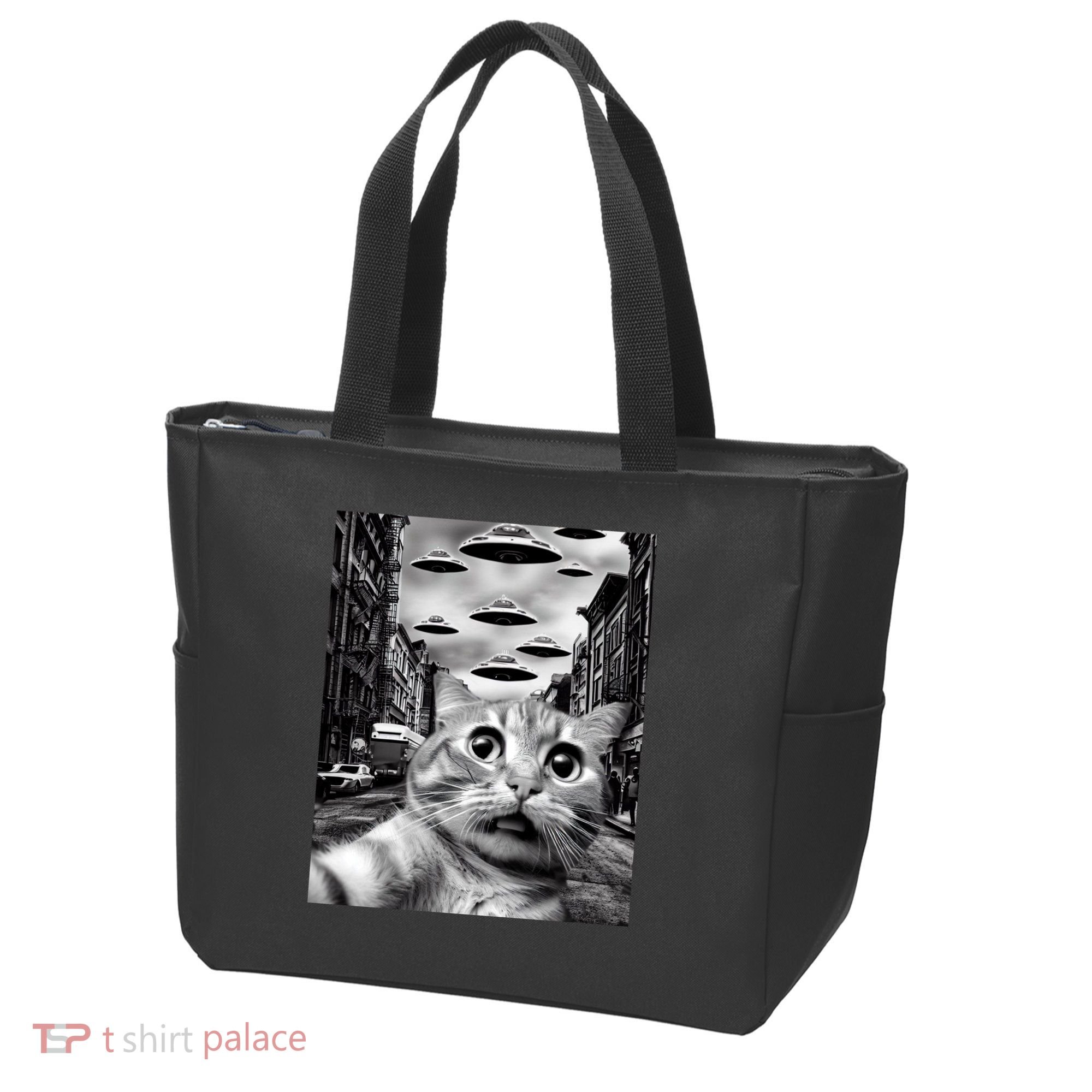 Alien UFO Funny Cat Selfie Tote Bag