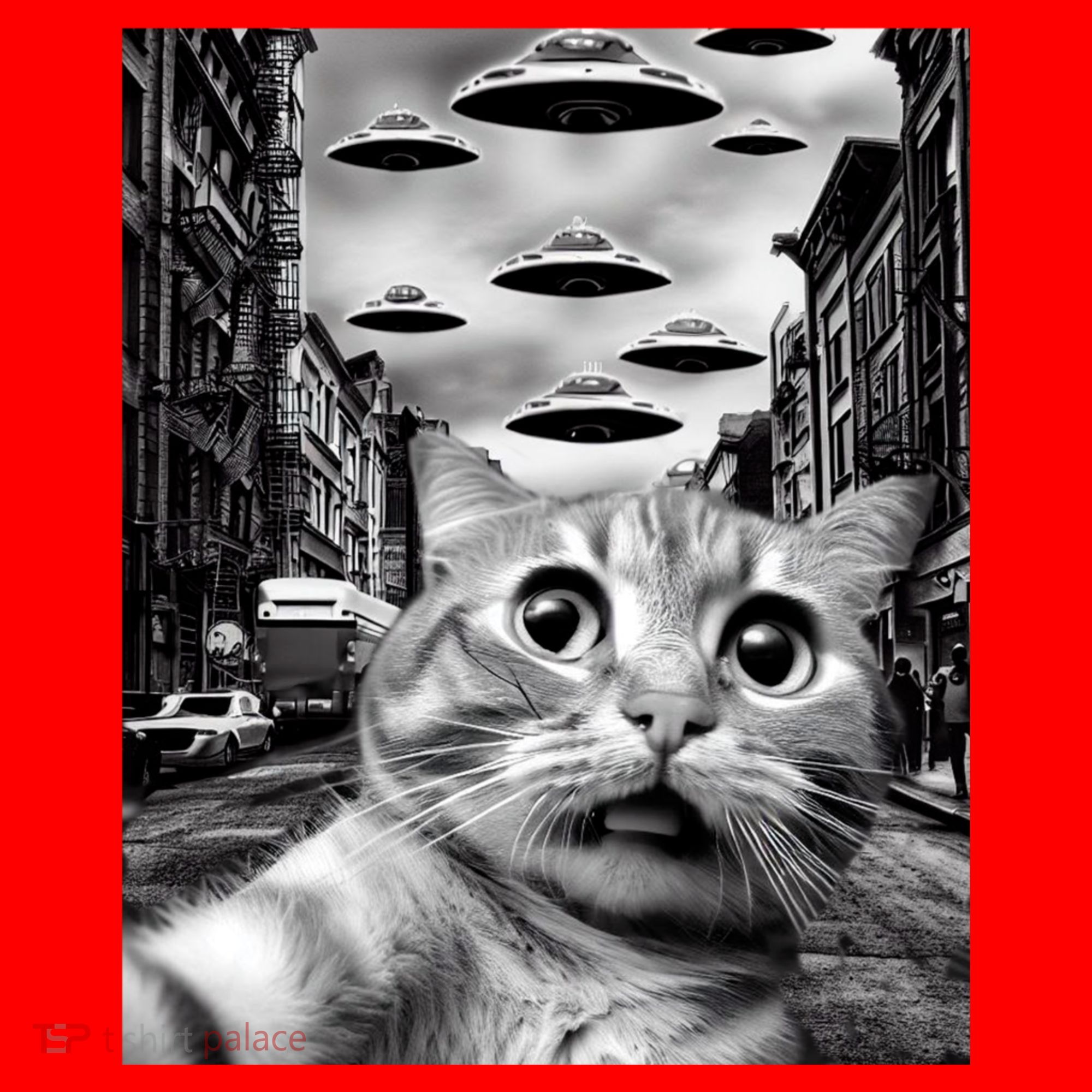 Alien UFO Funny Cat Selfie Santa Hat