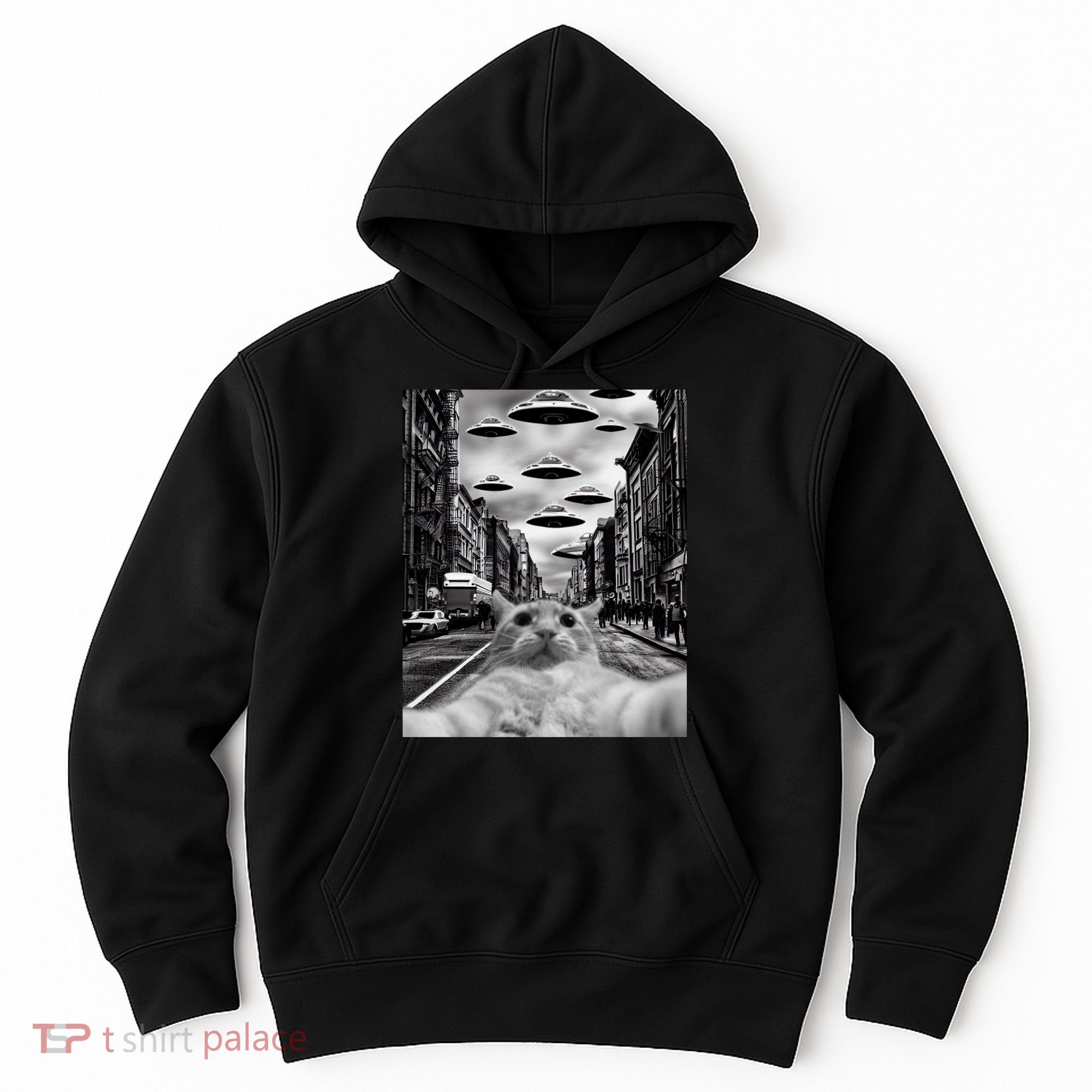 Alien UFO Funny Cat Selfie Hoodie