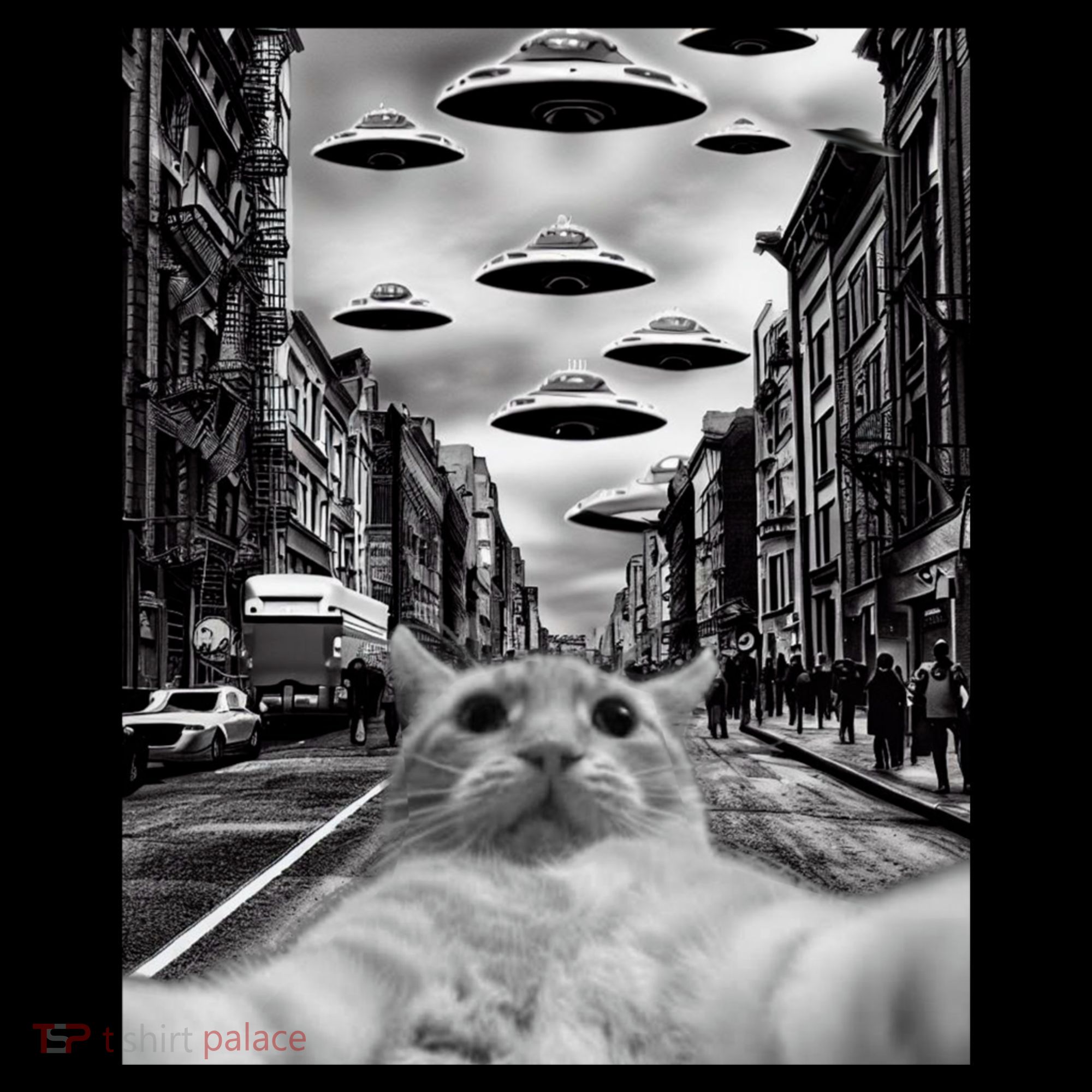 Alien UFO Funny Cat Selfie Long Sleeve Shirt