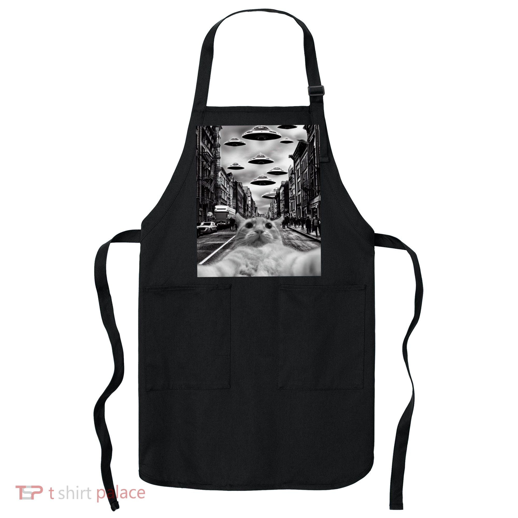 Alien UFO Funny Cat Selfie Apron